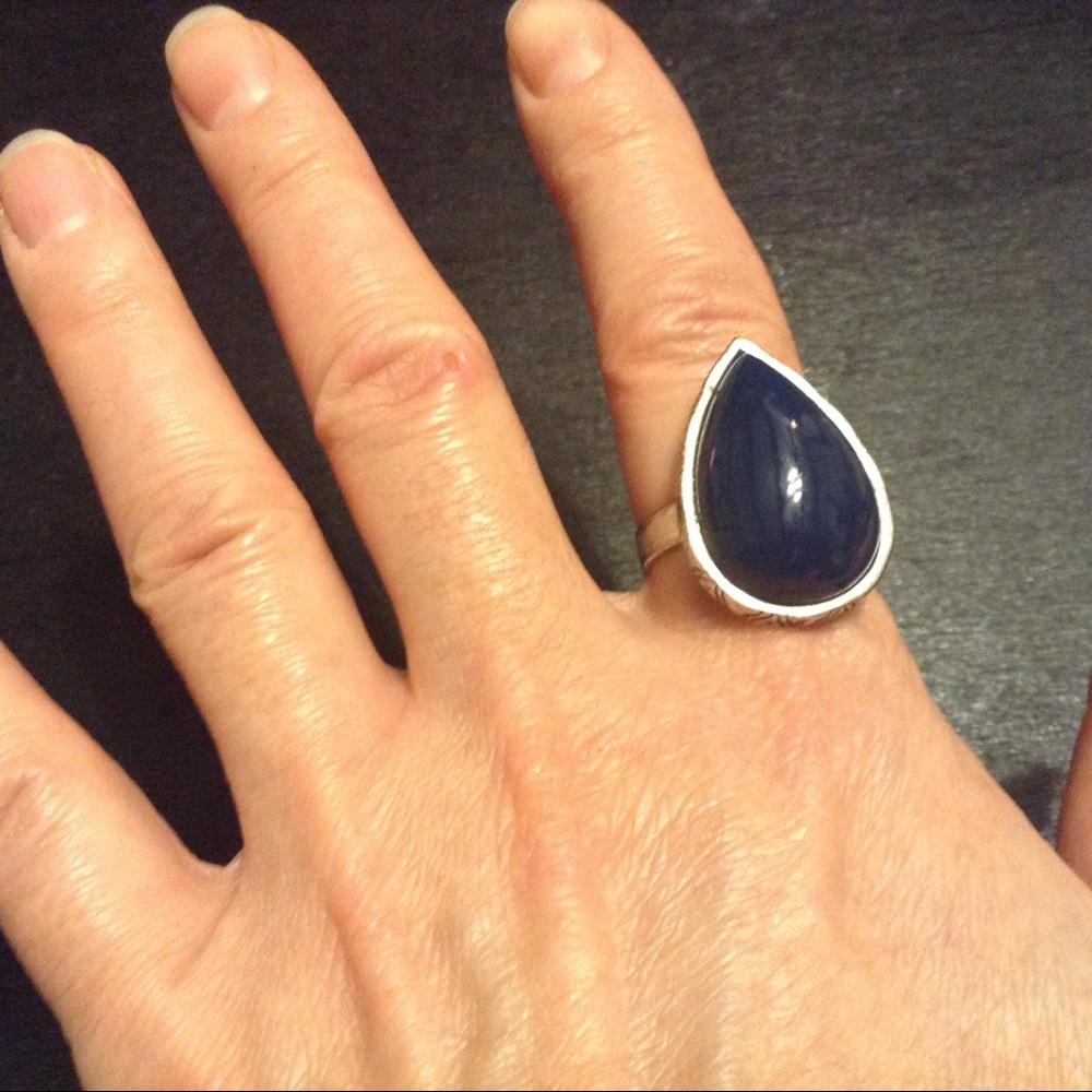 BOHEMIAN BLUE AND SILVER TEARDROP STYLE RING
